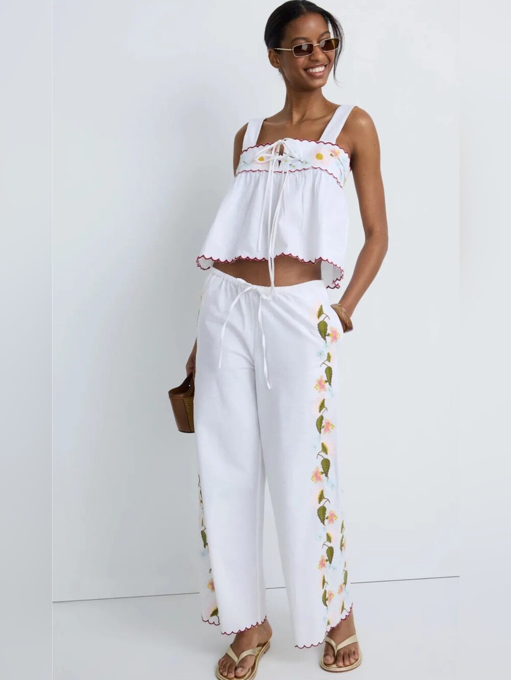 Ciao Lucia Ermmano White Embroidered Linen Pant Size S